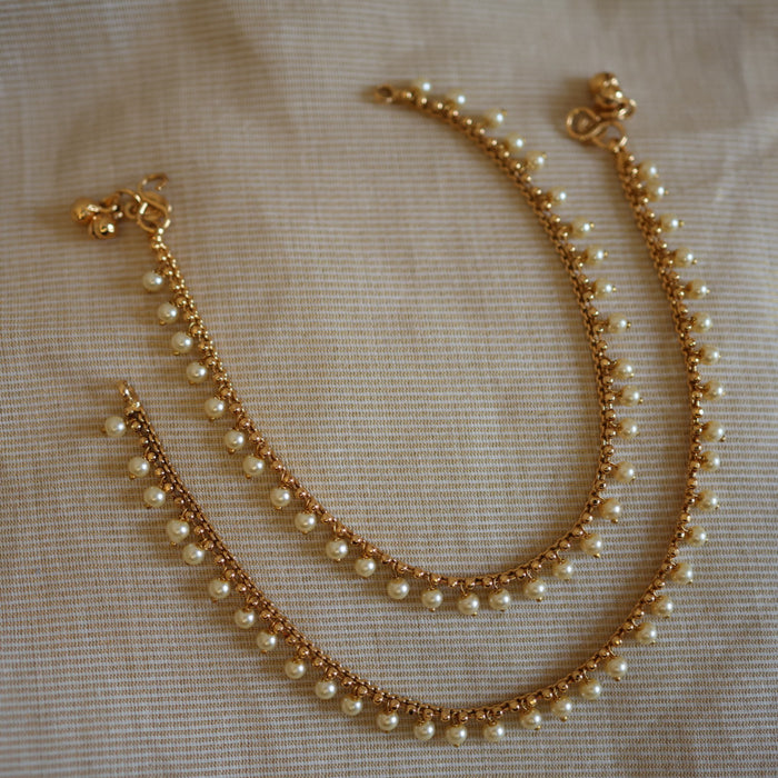 Antique gold and pearl traditional stone anklet HAN329