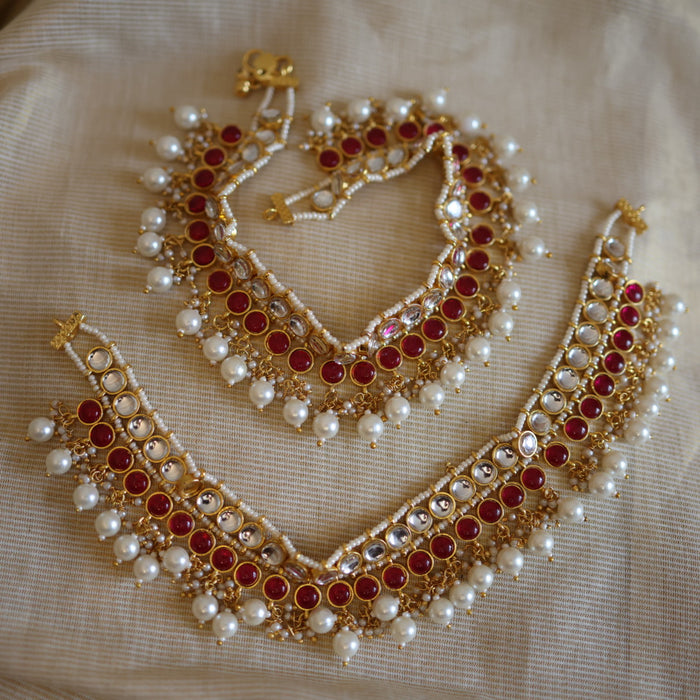 Antique gold traditional Kundan stone anklet HAN326