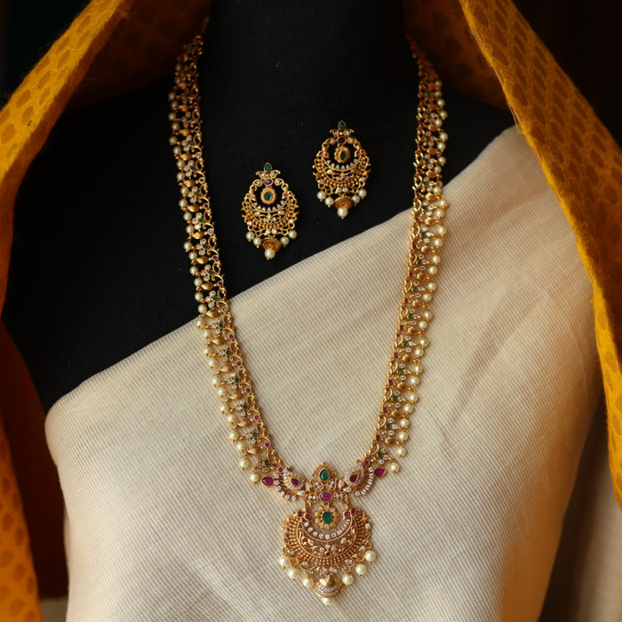 Antique pearl long necklace with earrings LL034590