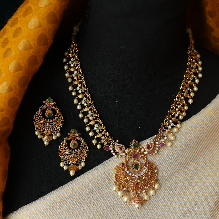 Antique pearl short necklace with earrings S1N12444