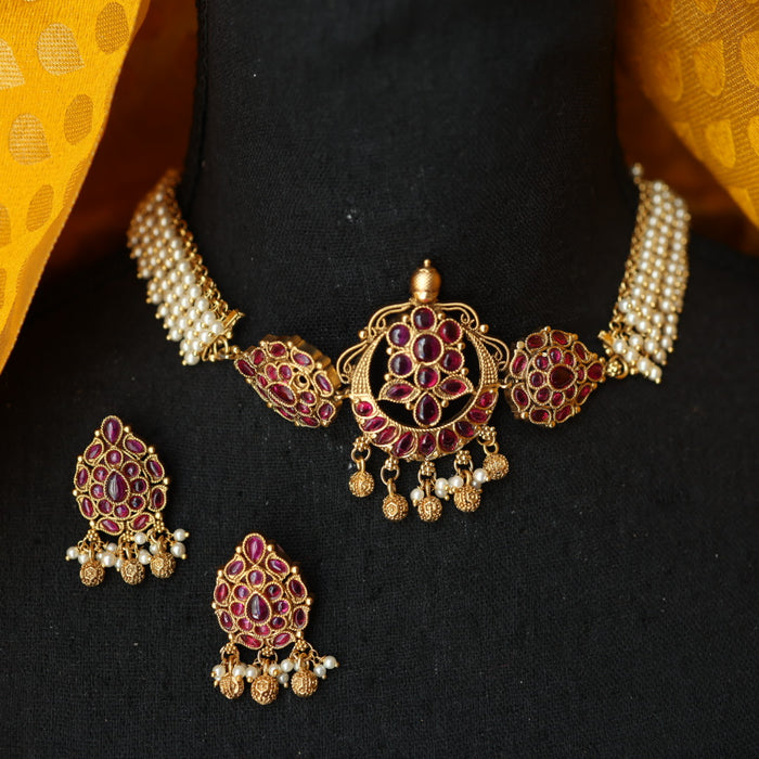 Antique ruby pearl choker necklace and earrings CCB1680