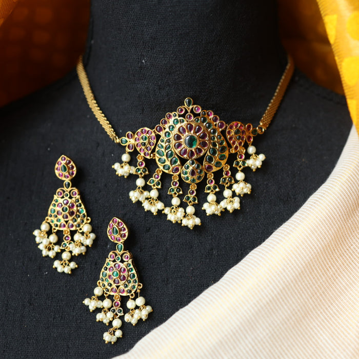 Antique ruby green choker necklace with earrings CCB1054