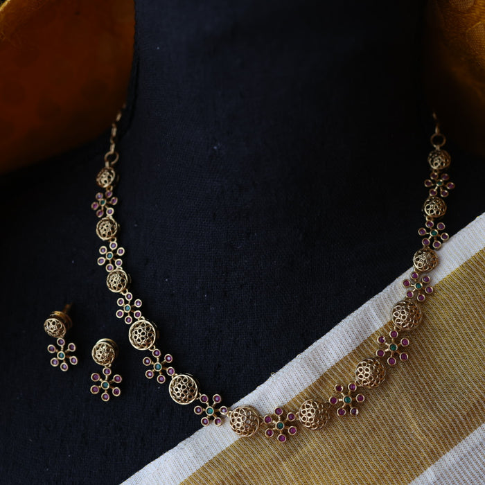 Antique ruby stone short necklace and earrings SS10811