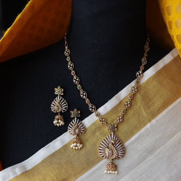 Antique ruby stone short necklace and earrings SS10872
