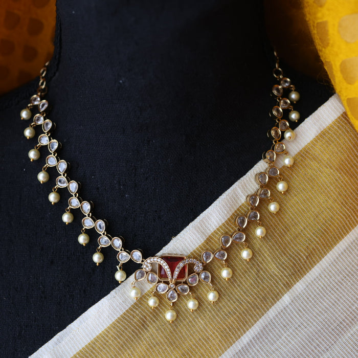 Antique ruby stone short necklace and earrings SS1075433