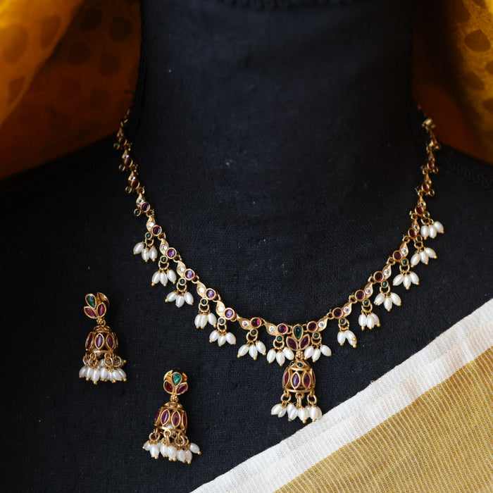 Antique short necklace with earrings TTS4678