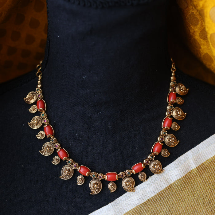 Antique red stone short necklace with earrings TTS43532