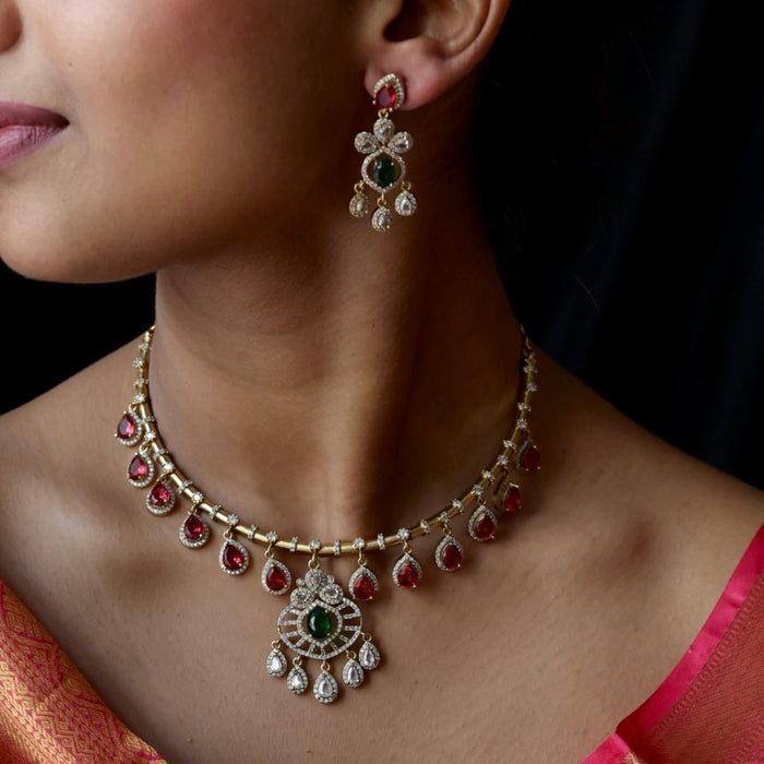 Antique multi stone short necklace with earrings TTS43543