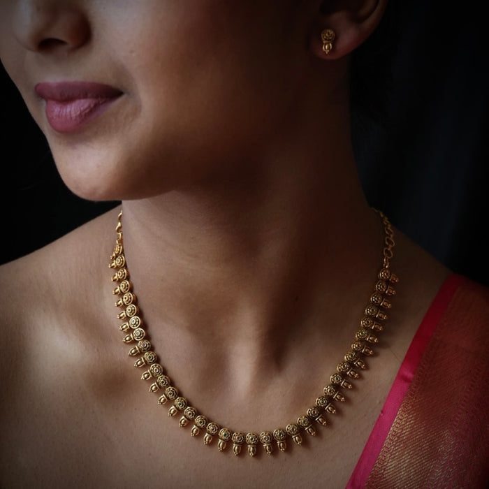 Antique gold short necklace and earrings SS10879
