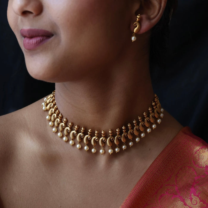 Antique ruby stone short necklace and earrings SS10211