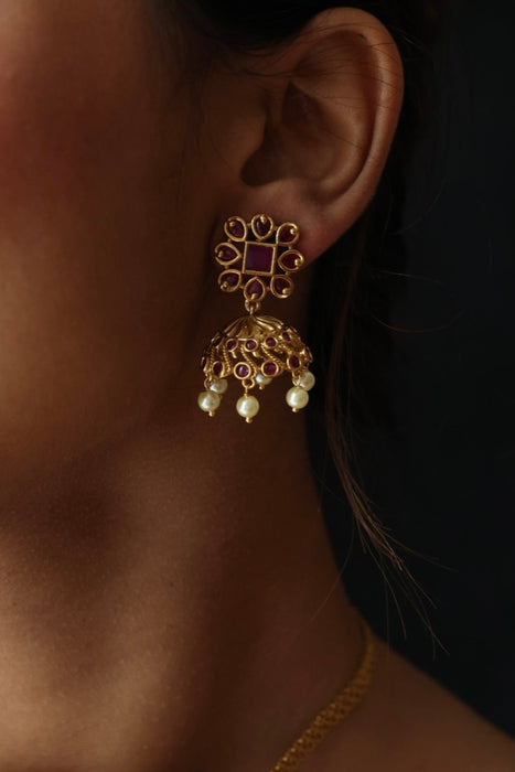 Antique ruby stone choker necklace and earrings CCB16920