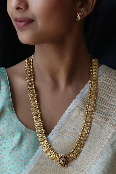 Antique gold coin long necklace and earrings LL030799