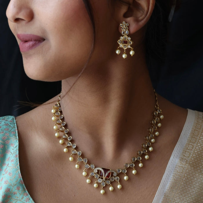 Antique ruby stone short necklace and earrings SS1075433
