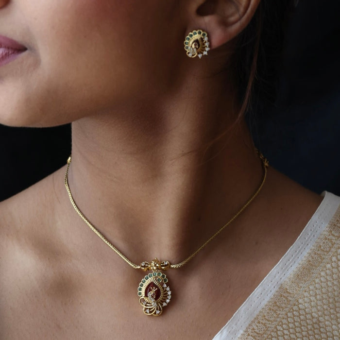 Antique ruby stone short necklace and earrings SS10221