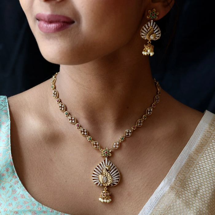 Antique ruby stone short necklace and earrings SS10872
