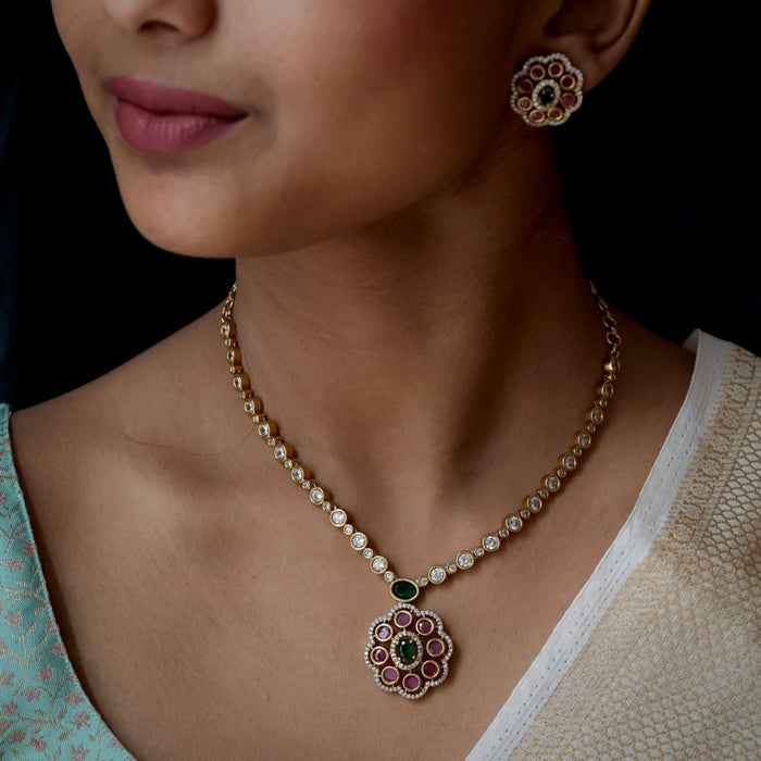 Antique ruby stone short necklace and earrings SS101122