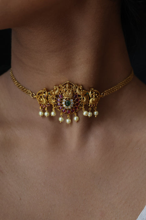 Antique ruby stone choker necklace and earrings CCB16922