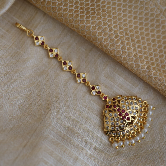 Heritage gold plated white stone tikka TH247