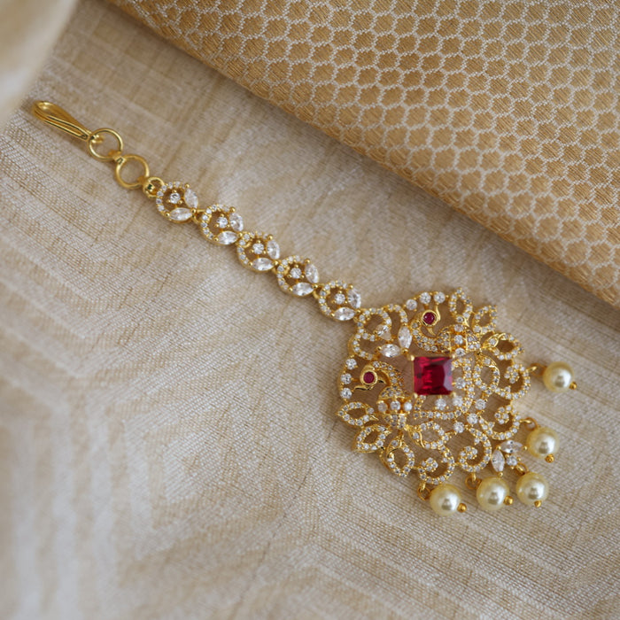 Heritage gold plated white stone tikka TH2454