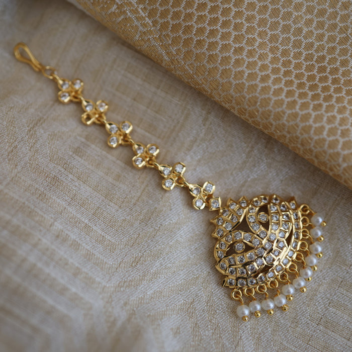 Heritage gold plated white stone tikka TH2361