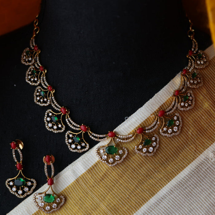 Antique simple red short necklace with earrings TTS4211