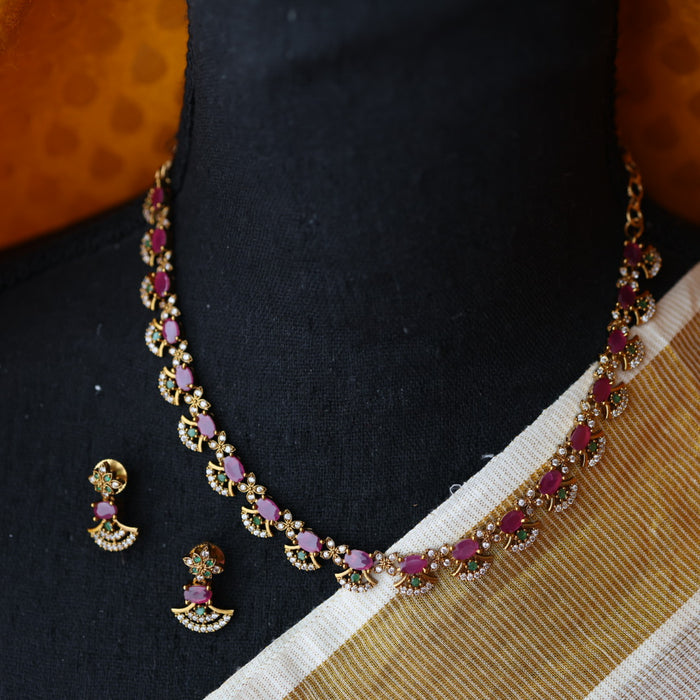 Antique stone short necklace with earrings TTS4091