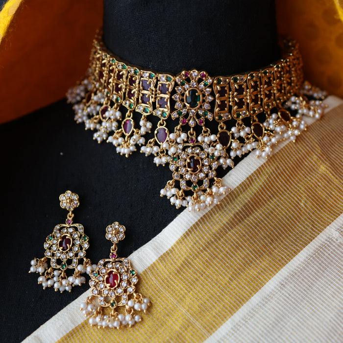 Antique ruby stone choker necklace with earrings CCB20067