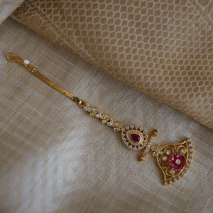 Heritage gold plated ruby white stone tikka TH100