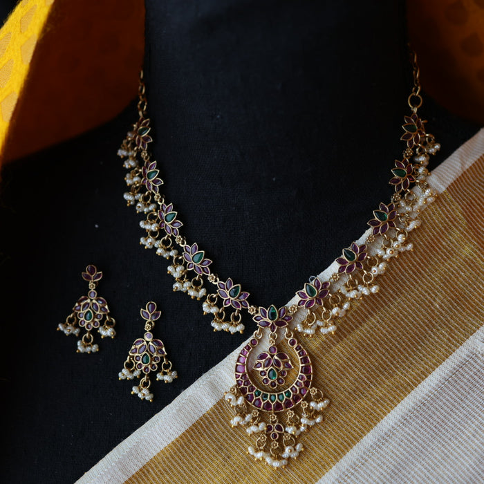 Antique ruby stone and pearl necklace with earrings SS110423