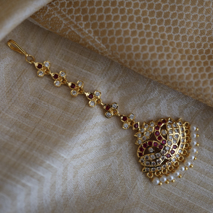 Heritage gold plated ruby white stone tikka TH90