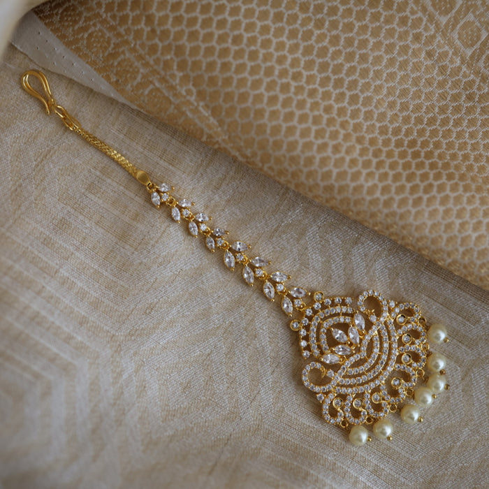 Heritage gold plated white stone tikka TH685