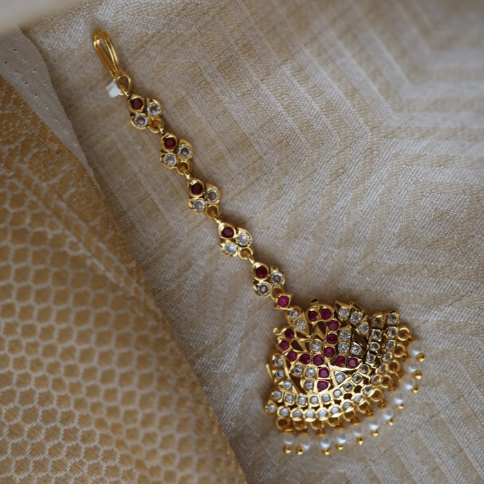 Heritage gold plated ruby white stone tikka TH684