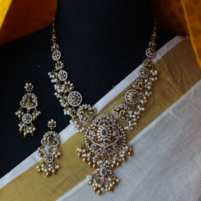 Antique pearl short necklace and earrings SS110702