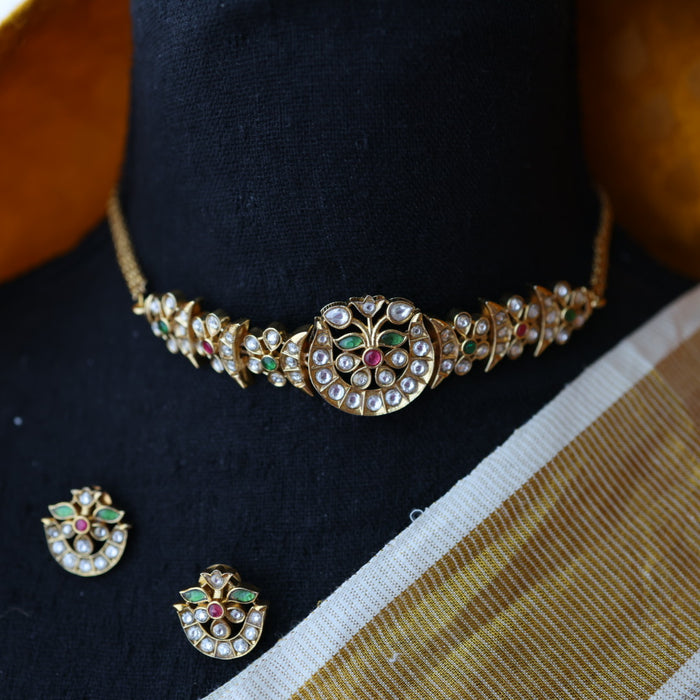 Antique multi stone choker necklace with earrings CCB1455