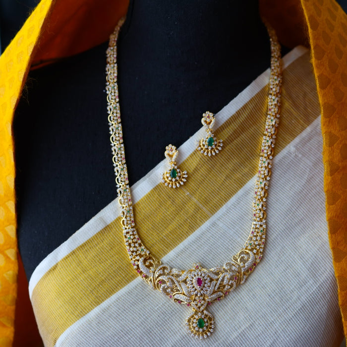 Heritage ruby green stone gold plated necklace with earring HL0981