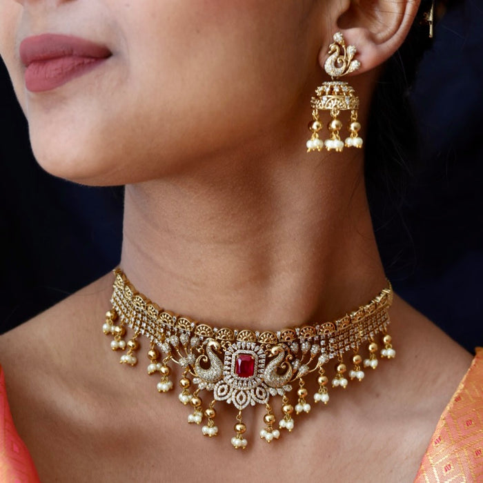 Antique ruby stone choker necklace with earrings CCB1432
