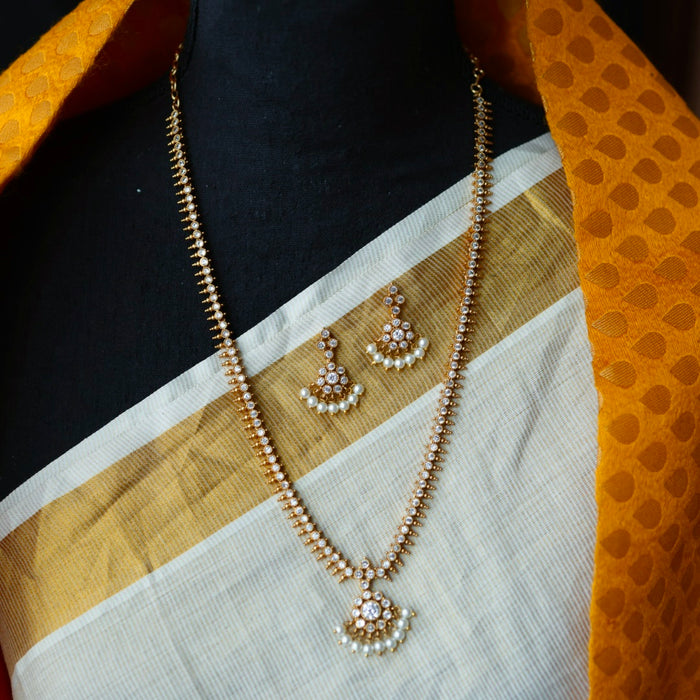 Antique white stone long necklace with earrings LL02456