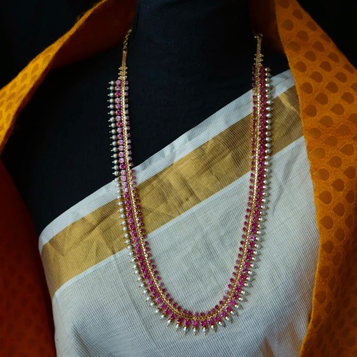 Heritage gold plated ruby stone long necklace with earrings HL571