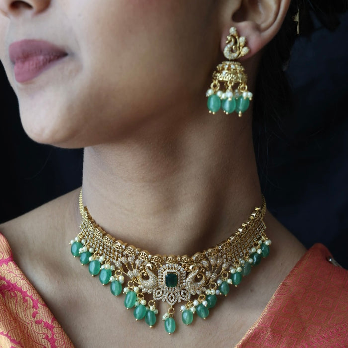 Antique green pearl choker necklace and earrings CCB27889