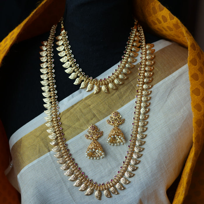 Heritage gold plated mango long and short necklace with earrings HL5899