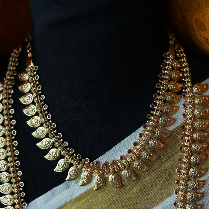 Heritage gold plated mango long and short necklace with earrings HL5899