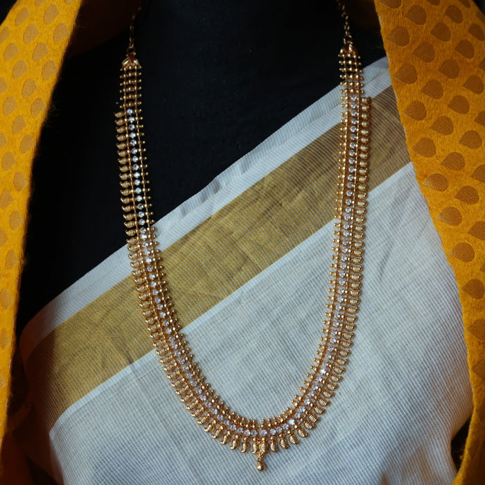 Heritage gold plated white stone long necklace with HL561