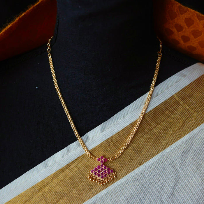 Heritage gold plated ruby stone short necklace H643
