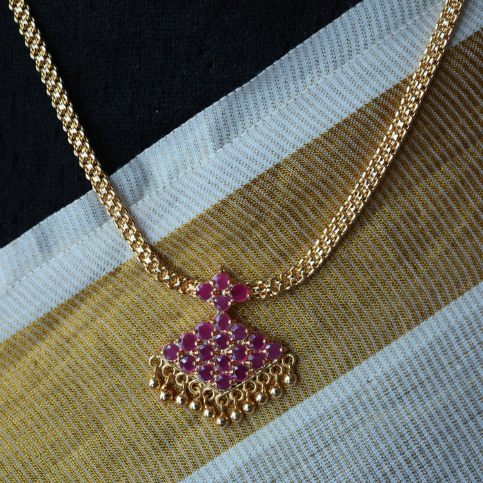 Heritage gold plated ruby stone short necklace H643