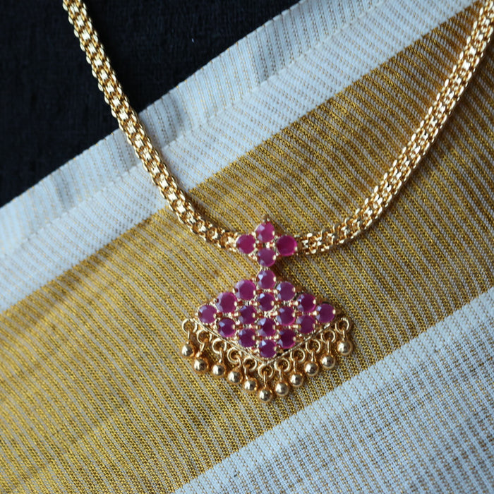 Heritage gold plated ruby stone short necklace H643