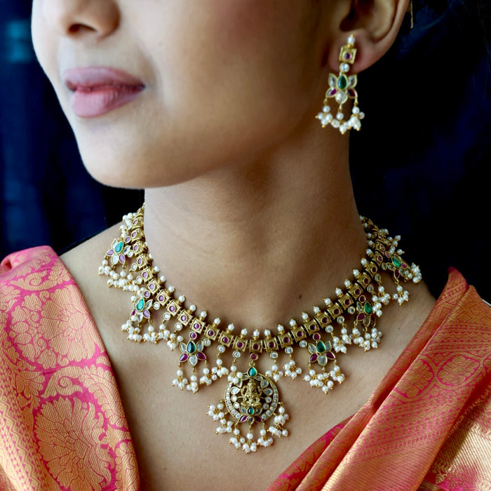 Antique pearl short necklace and earrings SS110799