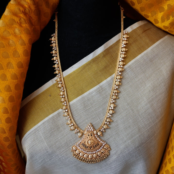 Heritage gold plated white stone long necklace HL69