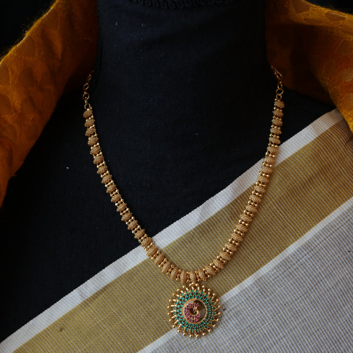 Heritage gold plated ruby green stone short necklace H844