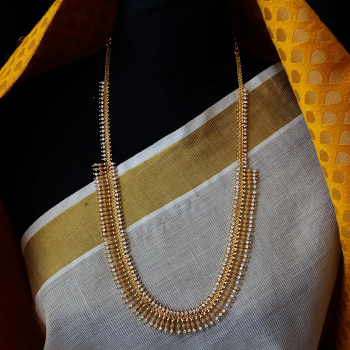 Heritage gold plated white stone long necklace HL456