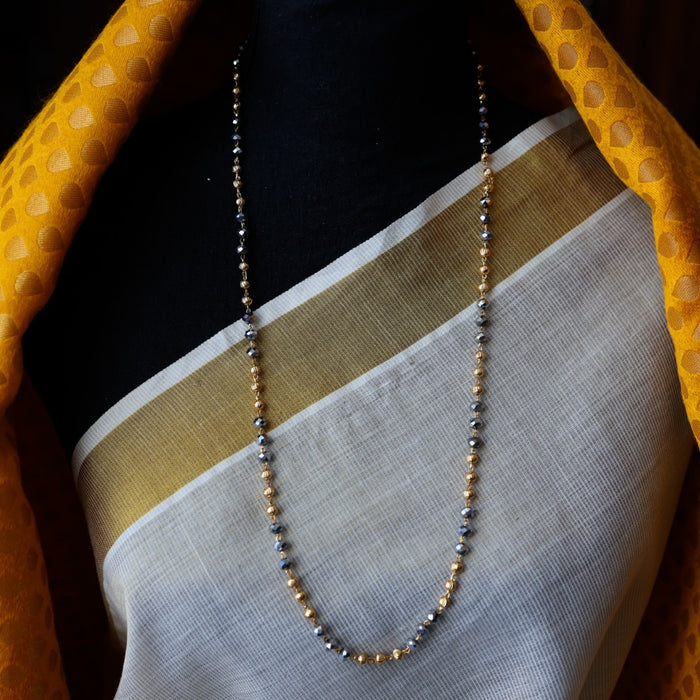 Heritage gold plated black bead long chain HC21